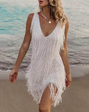 Semi Formal Dresses for Wedding Women's Sexy Tassel V-neck Slim Dress