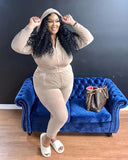 Women Plus Size Tops Solid Color Hooded Sweater Set