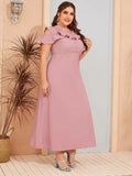 Women Plus Size Maxi Dresses Ruffled Off-the-Shoulder Dress