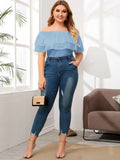 Women Plus Size Tops Solid Color Off-Shoulder Ruffle Top