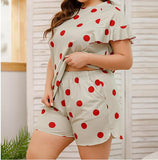 Women Plus Size Co-Ords Polka Dot Ruffle Sleeve Two-Piece Set