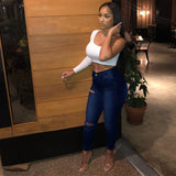 Women Plus Size Jeans Fashion Ripped Denim Slim Fit Pencil Pants