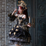 Gothic Lolita Harajuku Style Clothing Lolita Dress Thorn Golden Lily JSK Elegant Palace Style Black Gold Tea Party Skirt