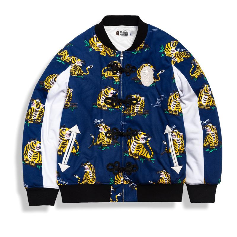 Shark Print Jacket Autumn and Winter Men's Hip Hop Japanese Printed Cardigan Coat