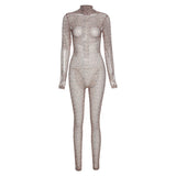 Women's Spring Clothing Printed Slim Fit Hip Raise Stand-up Collar Breathable Sports Jumpsuit