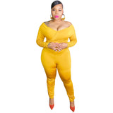 Women Plus Size Jumpsuits Solid Color Off-Shoulder Tight Sexy Jumpsuit