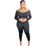 Women Plus Size Jumpsuits Solid Color Off-Shoulder Tight Sexy Jumpsuit