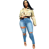 Women Plus Size Jeans Fashion Holes Slim Fit Skinny Pants for Women