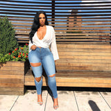 Women Plus Size Jeans Fashion Holes Slim Fit Skinny Pants for Women