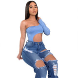Women Plus Size Jeans Sexy Fashion Ripped Denim Skinny Pants