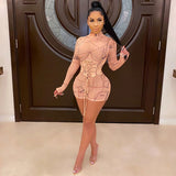 Women's Spring Clothing Sexy Mesh See-through Digital Printed Waist-Controlled Lace-up Jumpsuit for Women