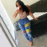 Women Plus Size Jeans Fashion Stitching Casual Baggy Jogger Pants Women