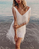 Semi Formal Dresses for Wedding Women's Sexy Tassel V-neck Slim Dress