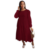 Multi-Color Long Sleeve Crew Neck Casual Dress