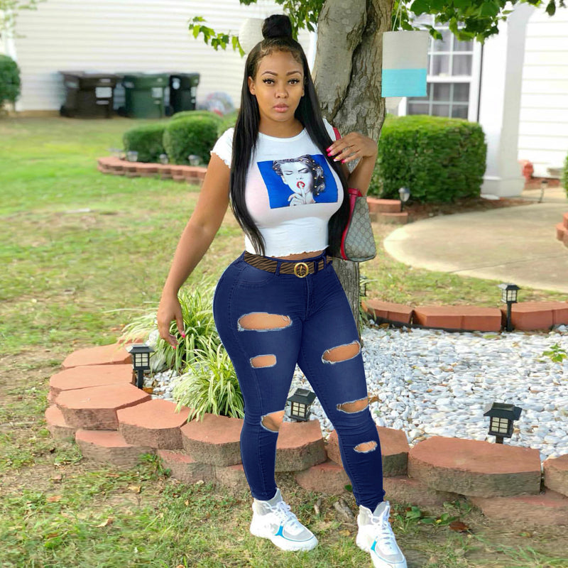 Women Plus Size Jeans Fashion Ripped Jeans