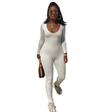 Spring Women's Clothes New Low-Necked Close-Fitting Long Sleeve High Waist Pure Color Sports Fitness Jumpsuit
