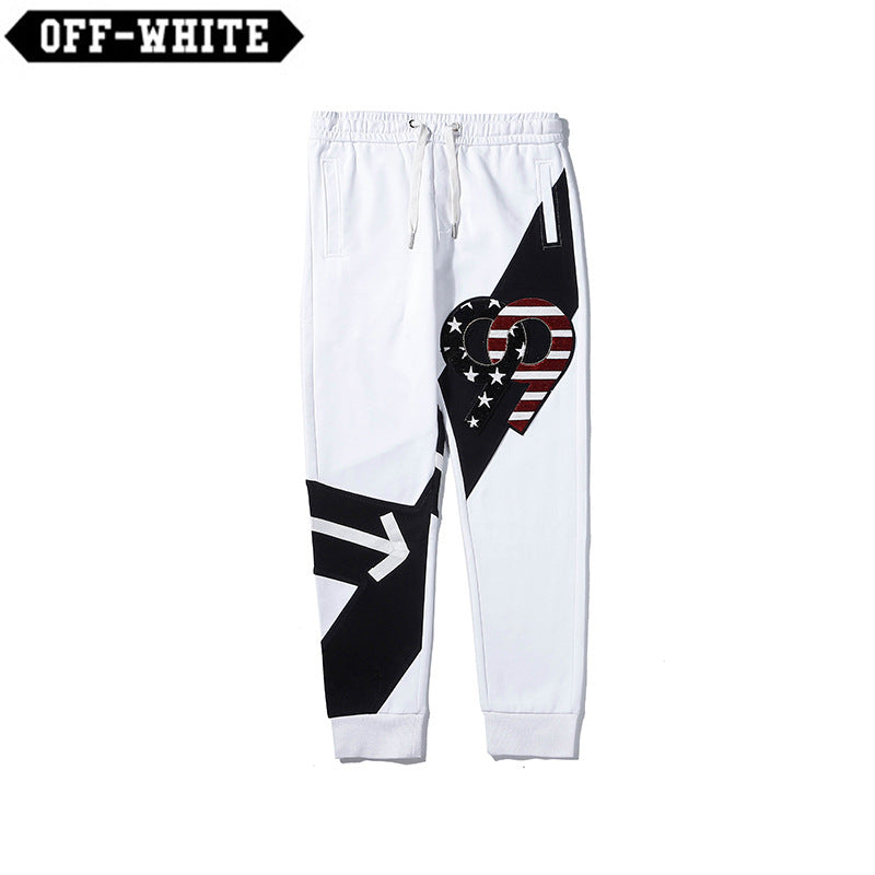 Off White Winter Pants Autumn Embroidered Color Matching Casual Trousers for Men and Women