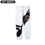 Off White Winter Pants Autumn Embroidered Color Matching Casual Trousers for Men and Women