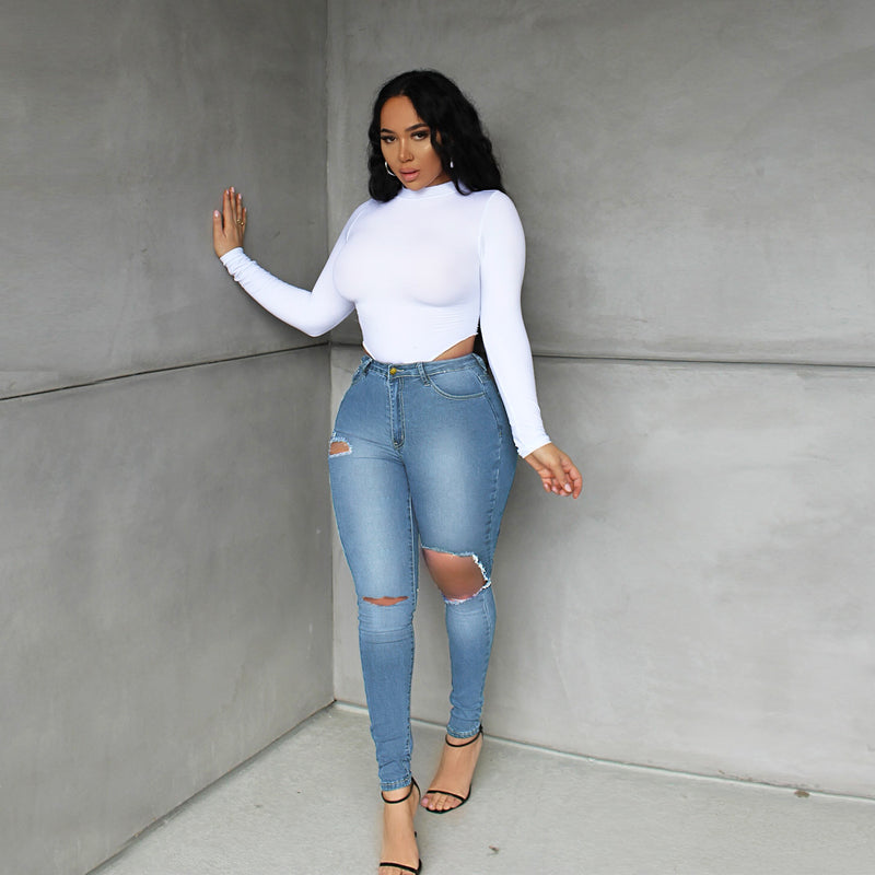 Women Plus Size Jeans Ripped Slim Pants
