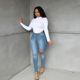 Women Plus Size Jeans Ripped Slim Pants