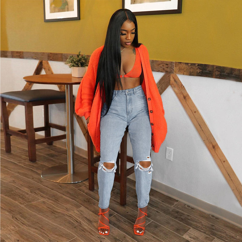 Women Plus Size Jeans Fashion Ripped Jean