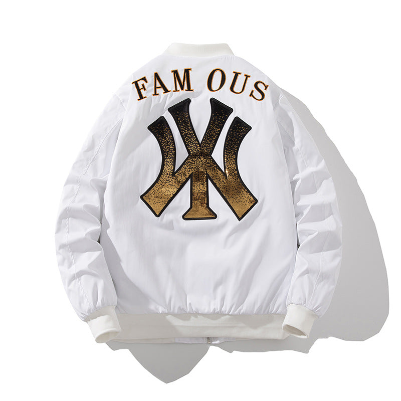 New York NYC Varsity Jacket Cotton Baseball Uniform Sequined Embroidered Jacket