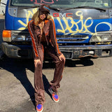 Women Top & Pant 2 Piece Set Autumn and Winter Contrast Color Stitching Letter Embroidery Coat Straight Casual Pants Suit
