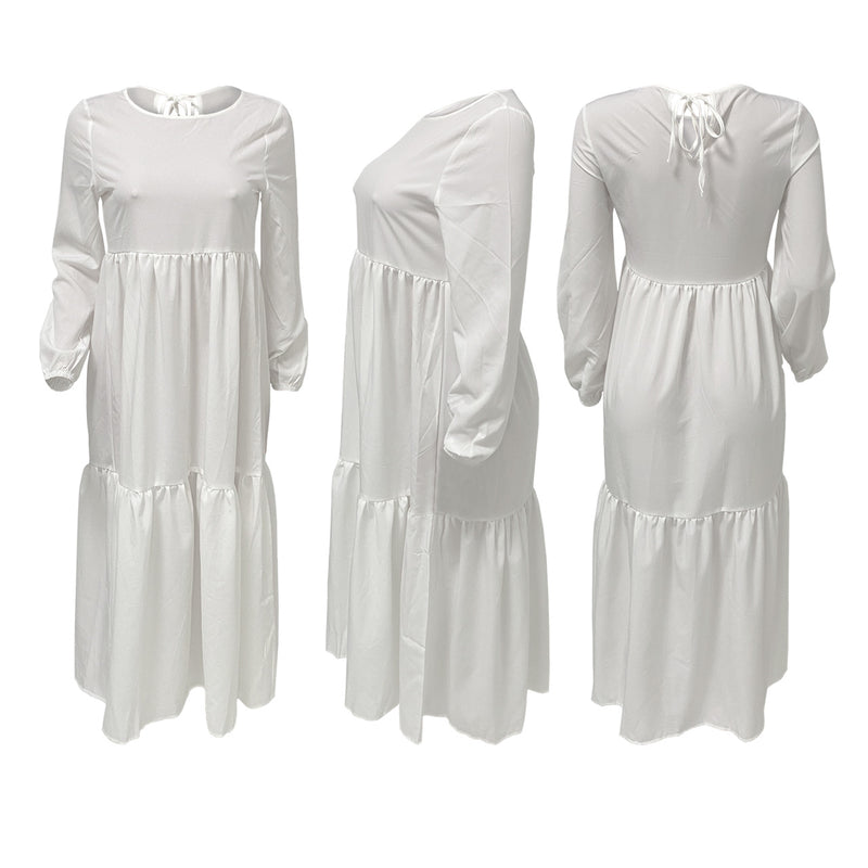 Multi-Color Long Sleeve Crew Neck Casual Dress