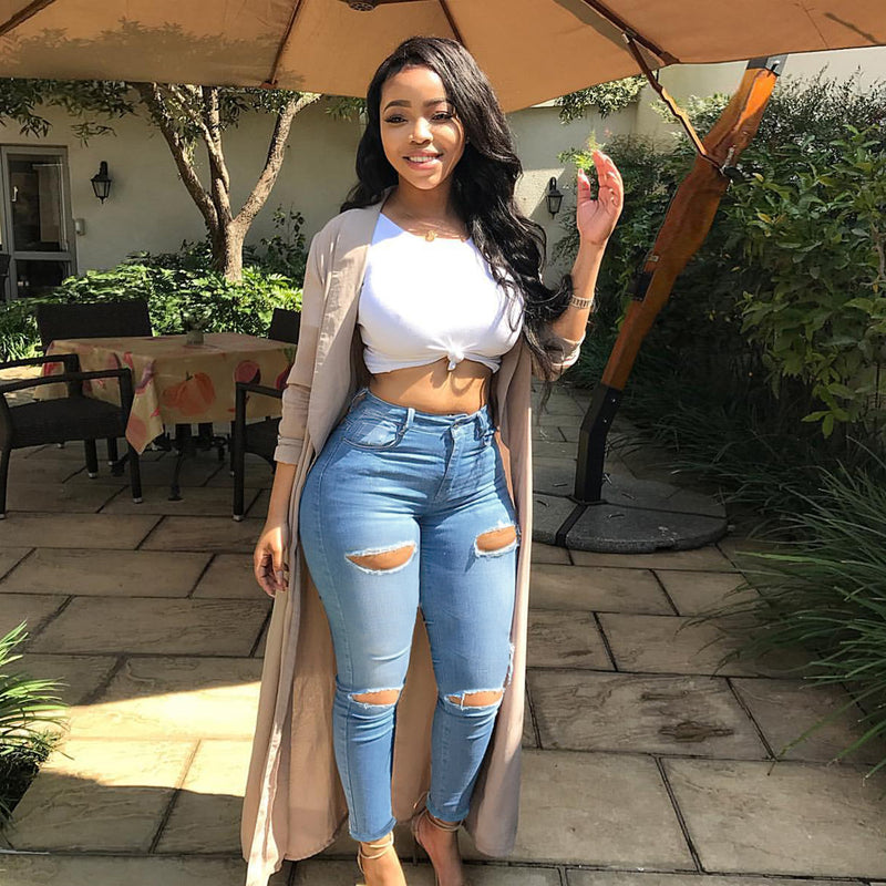 Women Plus Size Jeans Fashion Ripped Denim Pencil Pants