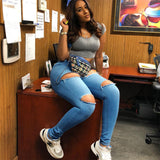 Women Plus Size Jeans Fashion Ripped Denim Pencil Pants