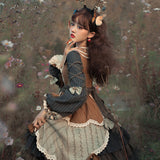 Gothic Lolita Harajuku Style Clothing Lolita Small Skirt Op Vintage Pastoral Style Skirt Color Contrast Patchwork Autumn and Winter