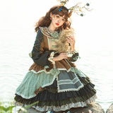 Gothic Lolita Harajuku Style Clothing Lolita Small Skirt Op Vintage Pastoral Style Skirt Color Contrast Patchwork Autumn and Winter