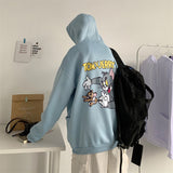 Tom and Jerry Hoodie Hooded Sweater Men's Loose Printing plus Velvet Hoodie