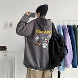 Tom and Jerry Hoodie Hooded Sweater Men's Loose Printing plus Velvet Hoodie