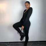 Spring Women's Clothes New Low-Necked Close-Fitting Long Sleeve High Waist Pure Color Sports Fitness Jumpsuit