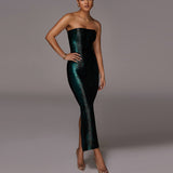 Women Summer Dresses Midi Dress  Sexy Chest-Wrapped Leather Skirt Long Dress