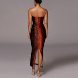 Women Summer Dresses Midi Dress  Sexy Chest-Wrapped Leather Skirt Long Dress