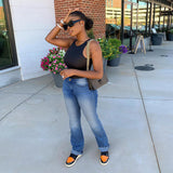 Women Plus Size Jeans Solid Color Slim Denim Trousers for Women