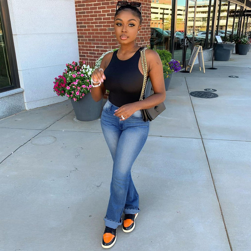 Women Plus Size Jeans Solid Color Slim Denim Trousers for Women