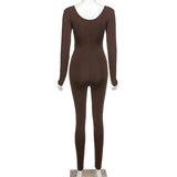 Spring Women's Clothes New Low-Necked Close-Fitting Long Sleeve High Waist Pure Color Sports Fitness Jumpsuit