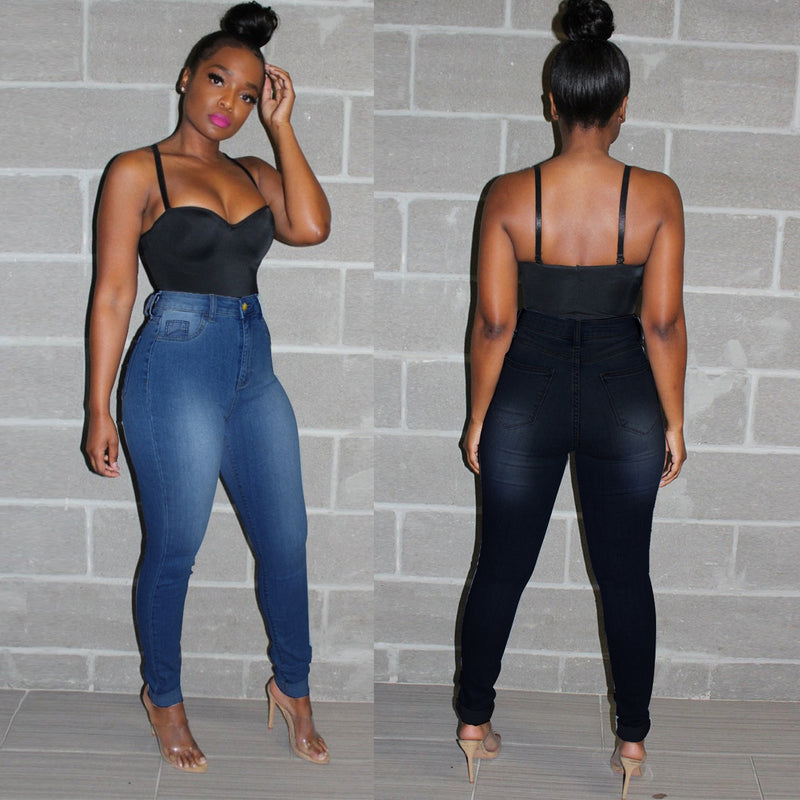 Women Plus Size Jeans Pure Color Slimming Denim Skinny Pants