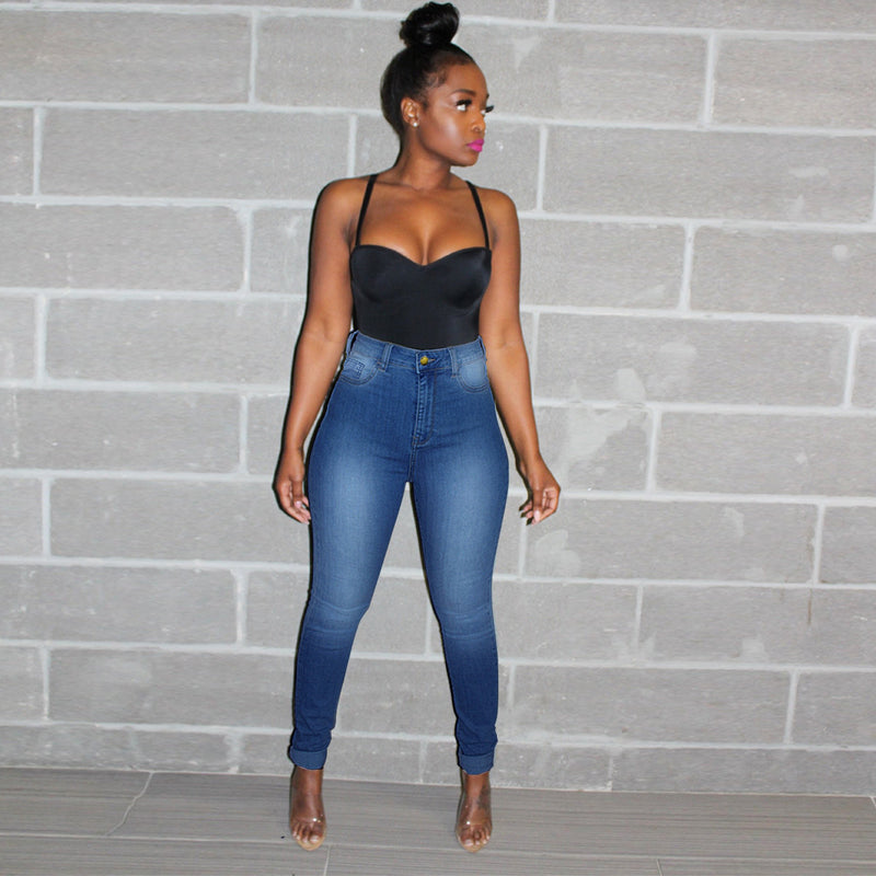 Women Plus Size Jeans Pure Color Slimming Denim Skinny Pants