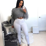 Women Plus Size Jeans Solid Color Slim Denim Skinny Pants