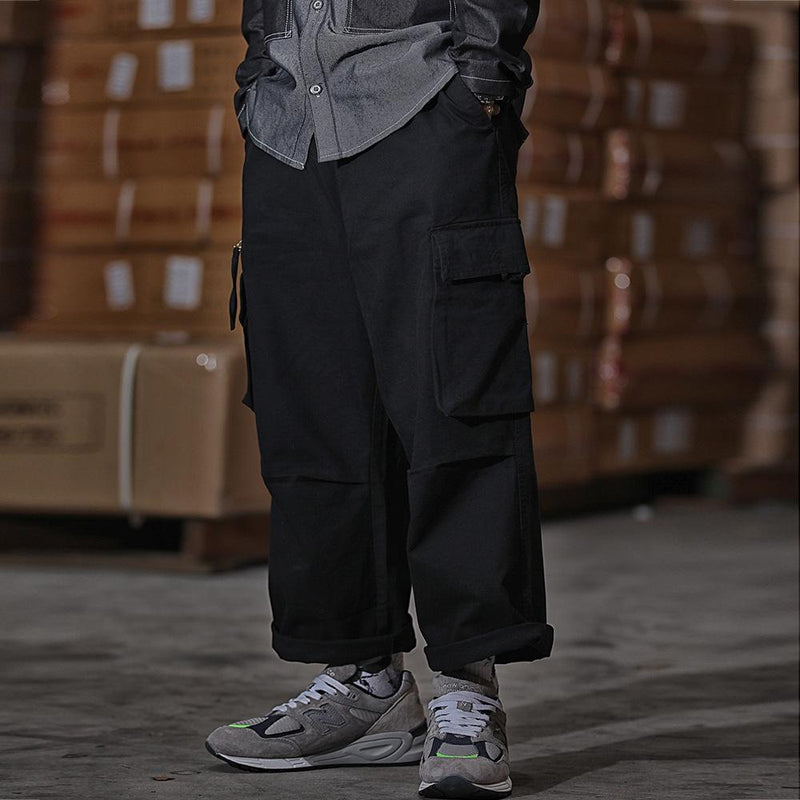 Multi-Pocket Cargo Pants Men's High Street Elastic Waist Drawstring Ankle Banded Pants Street Trend Casual Pants Men Pants