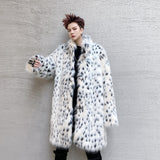 Men Dalmatian Coat Fur Mid-Length Trench Coat Lint-Free Leopard Print Thickened