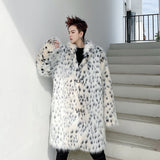 Men Dalmatian Coat Fur Mid-Length Trench Coat Lint-Free Leopard Print Thickened