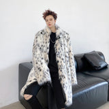 Men Dalmatian Coat Fur Mid-Length Trench Coat Lint-Free Leopard Print Thickened