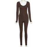 Spring Women's Clothes New Low-Necked Close-Fitting Long Sleeve High Waist Pure Color Sports Fitness Jumpsuit