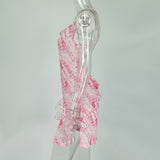 Women Summer Dresses Mini Dress Printed See-through Backless Beach Cover-up Sling Short Skirt Dress