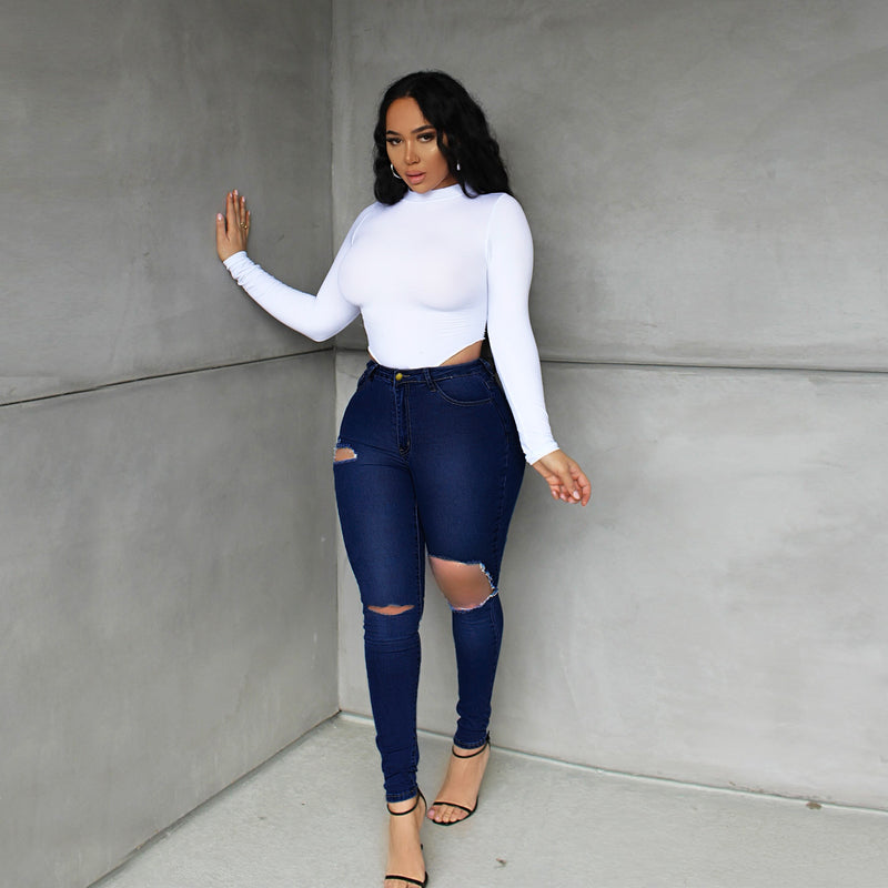 Women Plus Size Jeans Ripped Slim Pants